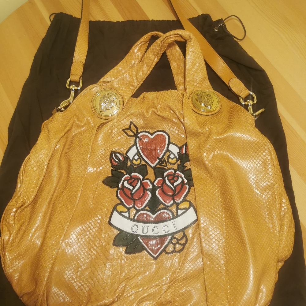 Gucci Beige Python UNICEF Tattoo Hearts Hysteria